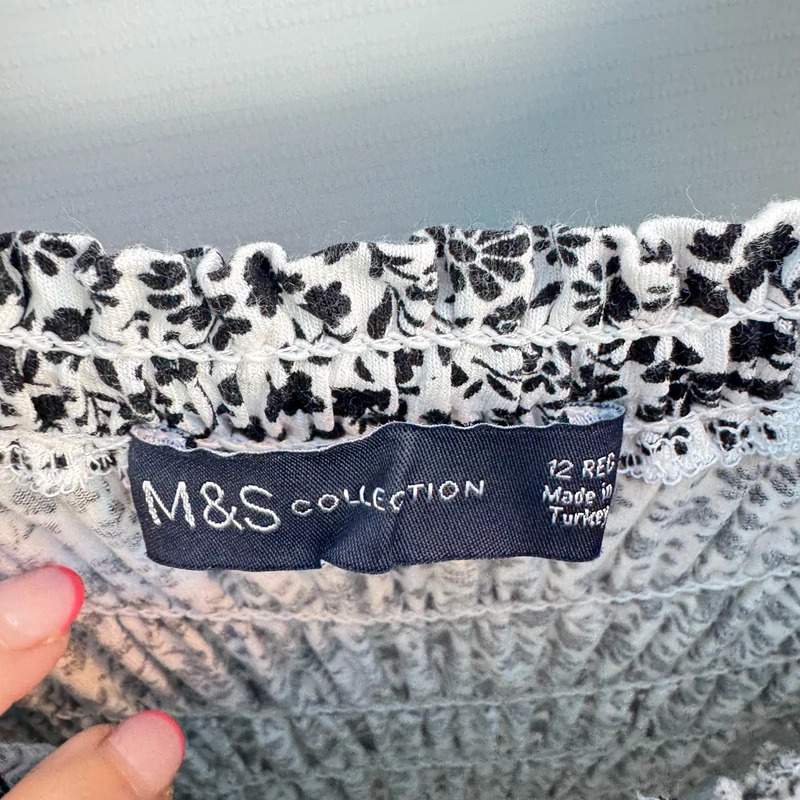 M&S Collection Black & White Ditsy Floral Shirred Midi Dress UK 12 - Image 7