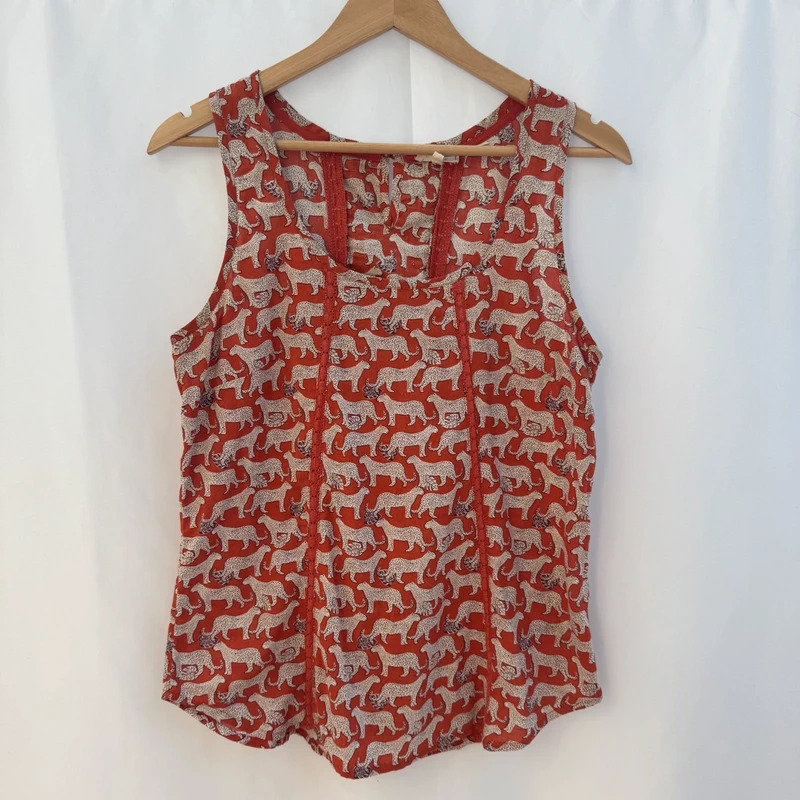 FatFace Leopard Print Sleeveless Top UK 10 Rust Orange Cotton Blend Summer Blouse