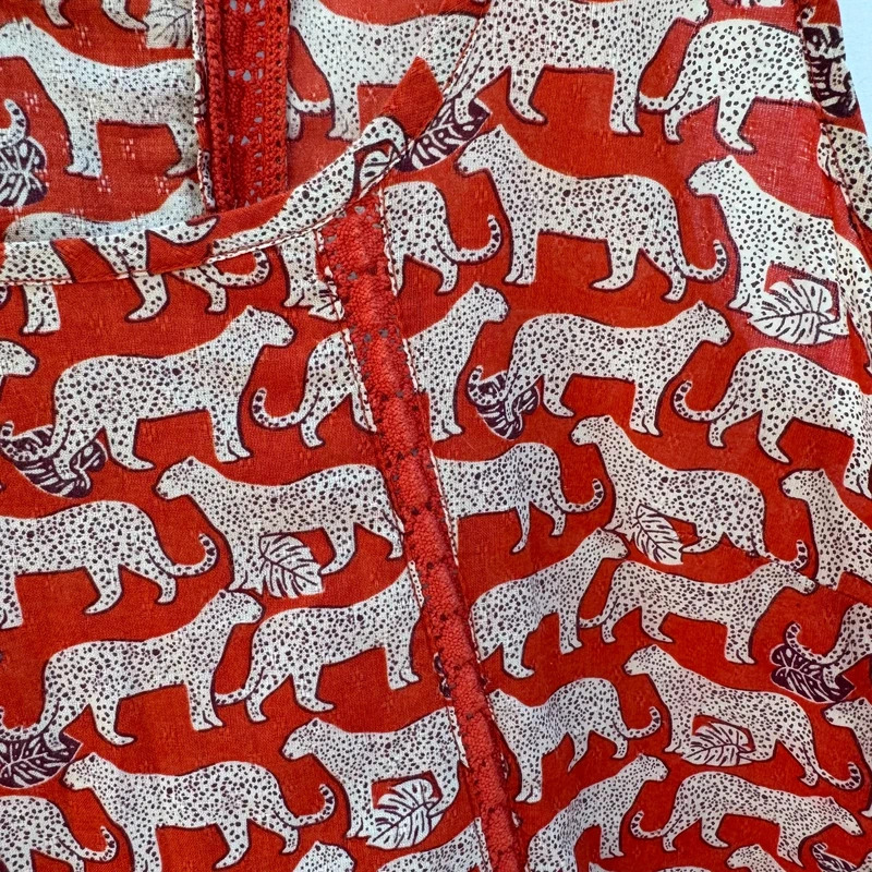FatFace Leopard Print Sleeveless Top UK 10 Rust Orange Cotton Blend Summer Blouse - Image 2