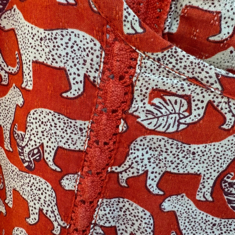 FatFace Leopard Print Sleeveless Top UK 10 Rust Orange Cotton Blend Summer Blouse - Image 3