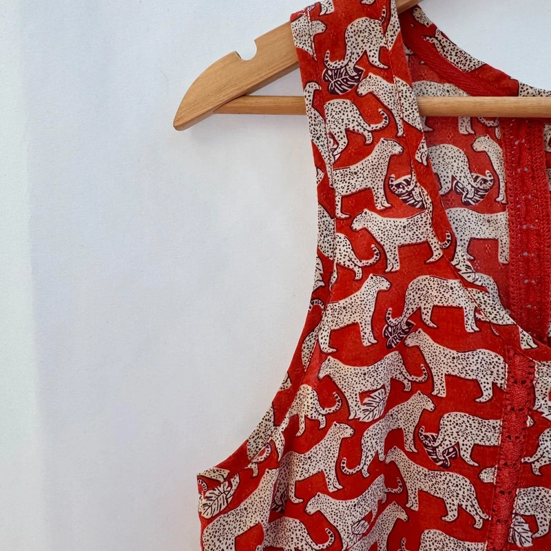 FatFace Leopard Print Sleeveless Top UK 10 Rust Orange Cotton Blend Summer Blouse - Image 4
