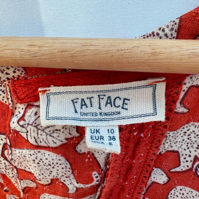 FatFace Leopard Print Sleeveless Top UK 10 Rust Orange Cotton Blend Summer Blouse - Image 5