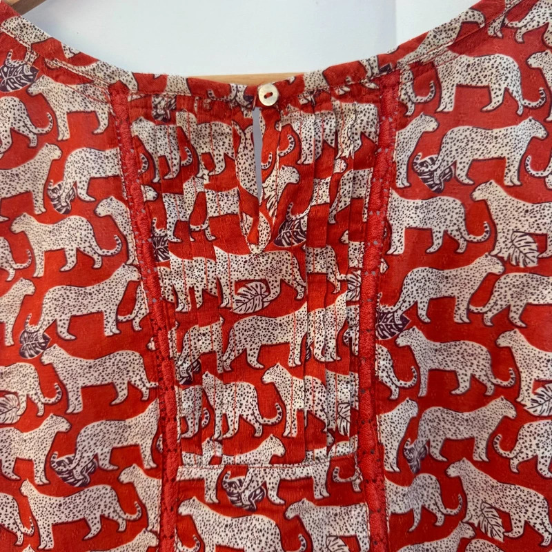 FatFace Leopard Print Sleeveless Top UK 10 Rust Orange Cotton Blend Summer Blouse - Image 6