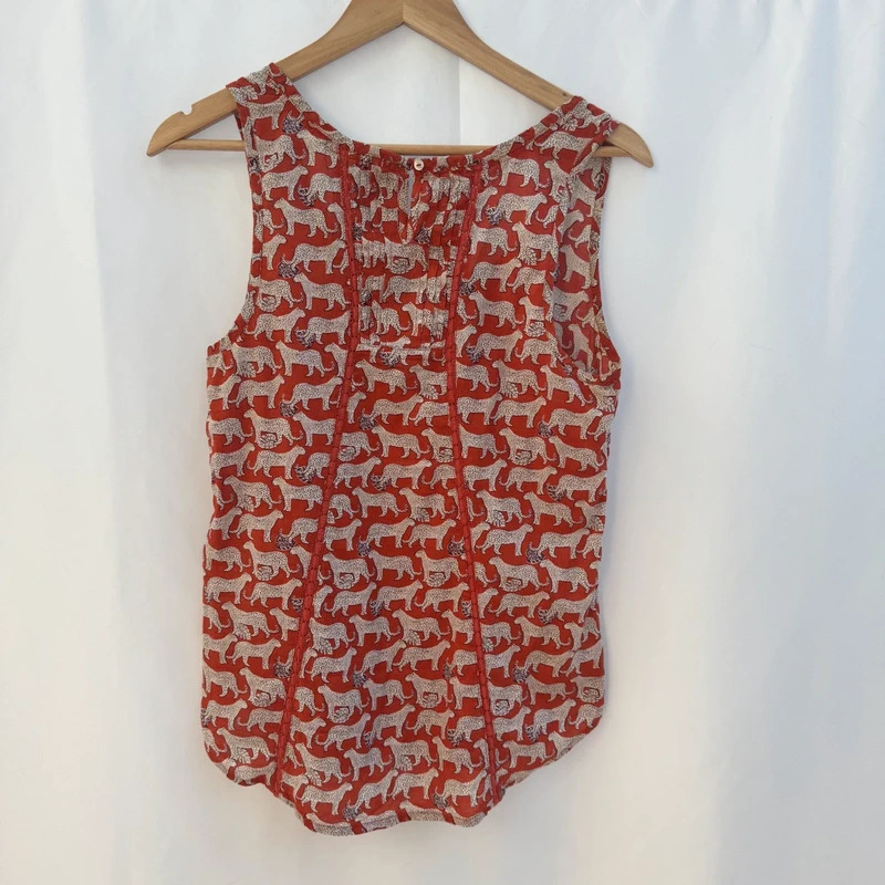 FatFace Leopard Print Sleeveless Top UK 10 Rust Orange Cotton Blend Summer Blouse - Image 7