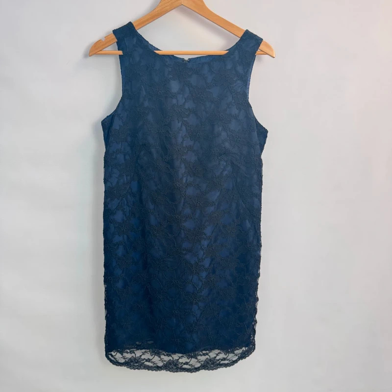 Kenneth Cole NY Navy Blue Lace Shift Dress Sleeveless Lined UK 12 Knee Length