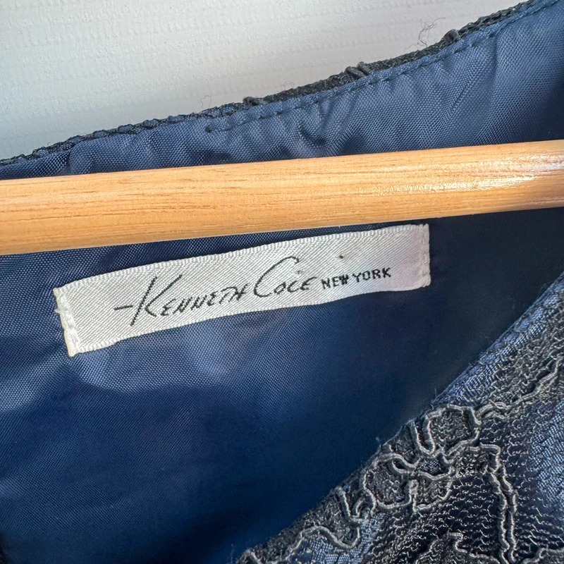 Kenneth Cole NY Navy Blue Lace Shift Dress Sleeveless Lined UK 12 Knee Length - Image 3