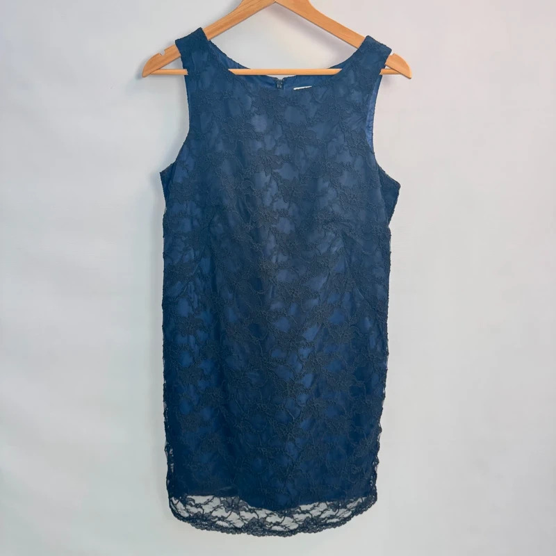 Kenneth Cole NY Navy Blue Lace Shift Dress Sleeveless Lined UK 12 Knee Length - Image 4