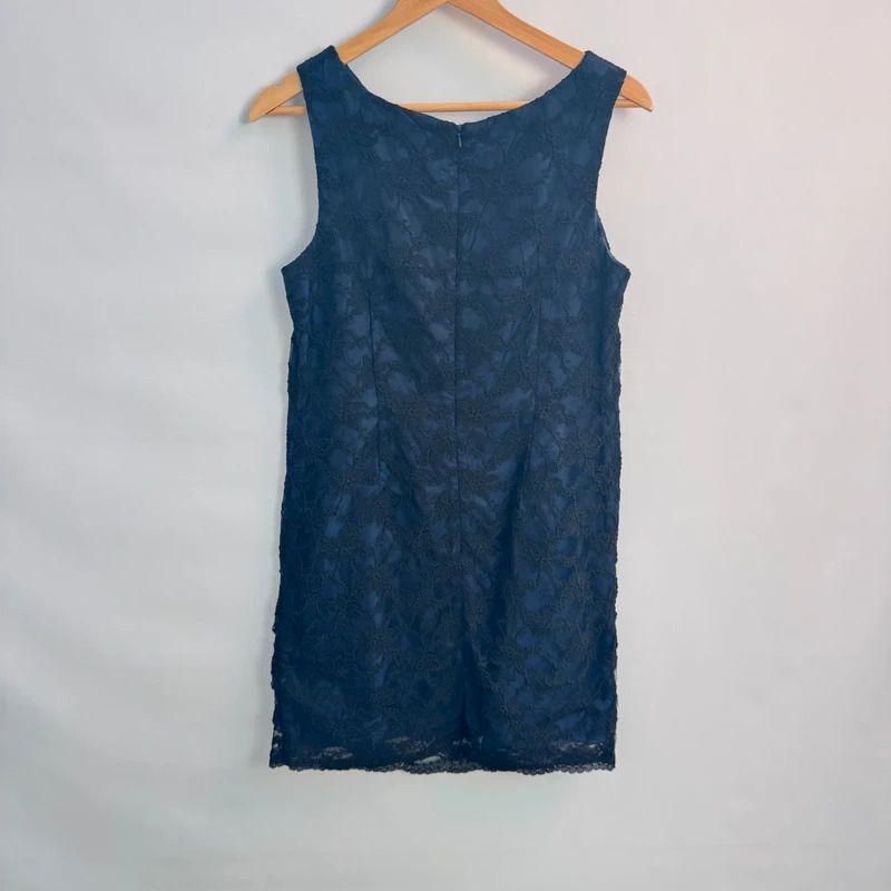 Kenneth Cole NY Navy Blue Lace Shift Dress Sleeveless Lined UK 12 Knee Length - Image 5