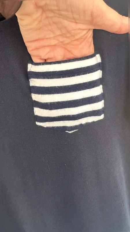 Jaeger Navy T-Shirt UK L White Striped Pocket 95% Viscose Stretch Top - Image 3