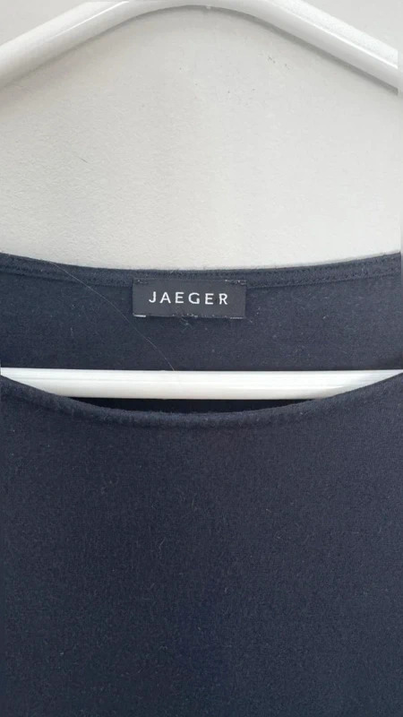 Jaeger Navy T-Shirt UK L White Striped Pocket 95% Viscose Stretch Top - Image 4