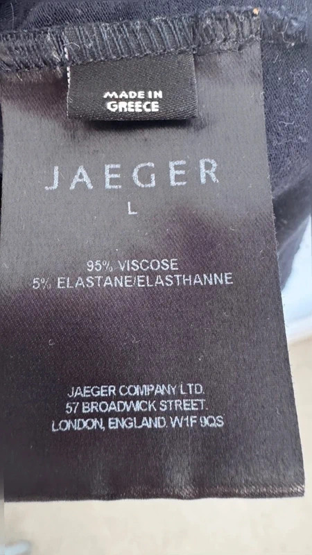 Jaeger Navy T-Shirt UK L White Striped Pocket 95% Viscose Stretch Top - Image 5