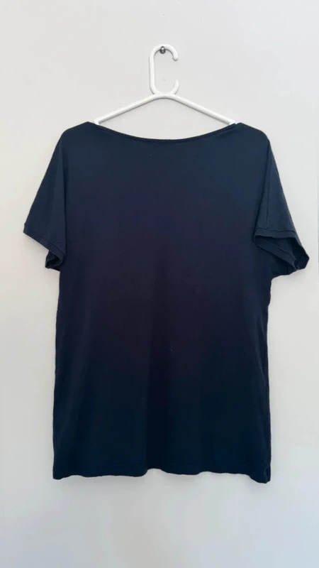 Jaeger Navy T-Shirt UK L White Striped Pocket 95% Viscose Stretch Top - Image 7