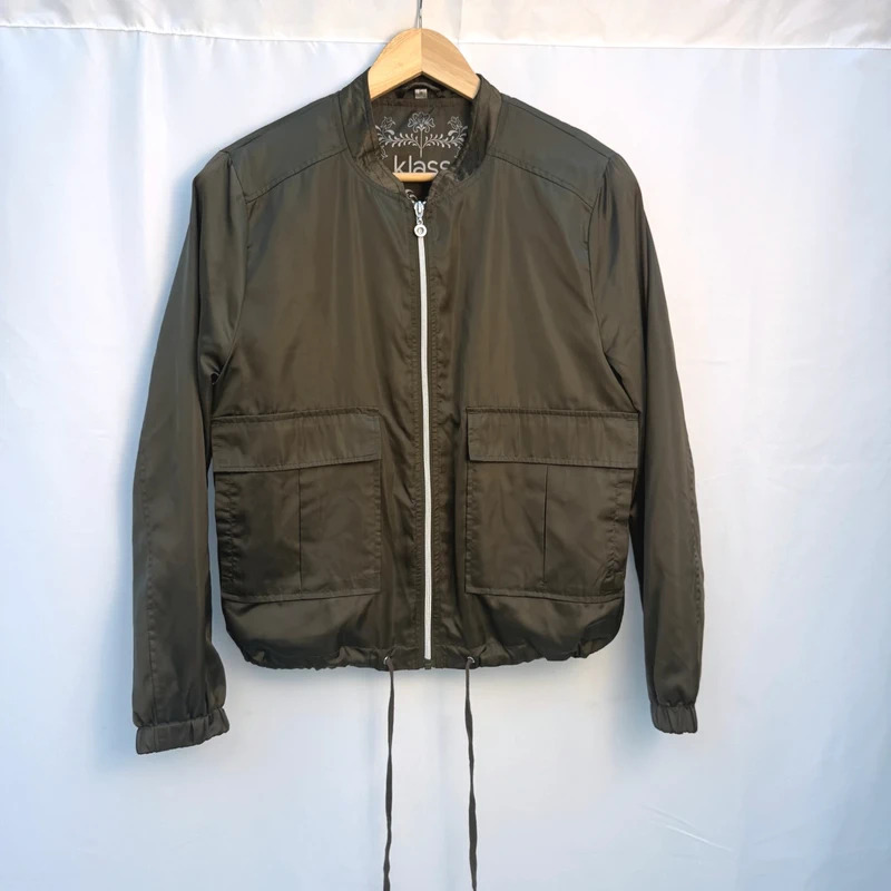 Klass Olive Green Bomber Jacket | Size 14 | Lightweight Zip‑Up | Drawstring Hem | EG7X8S1