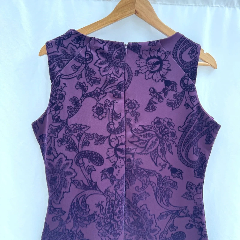 Joe Browns Purple Velvet Flock Dress Wrap V Neck Bodycon Party UK 12 - Image 7