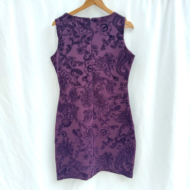 Joe Browns Purple Velvet Flock Dress Wrap V Neck Bodycon Party UK 12 - Image 8