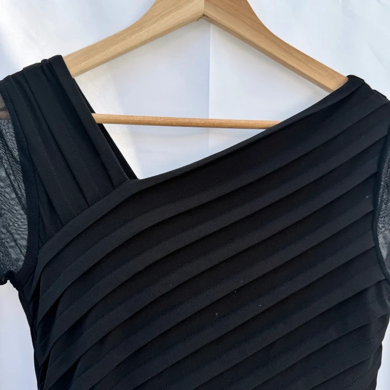 Mint Velvet Black Asymmetric Neck Pleated Bodycon Dress Size UK 10 - Image 2