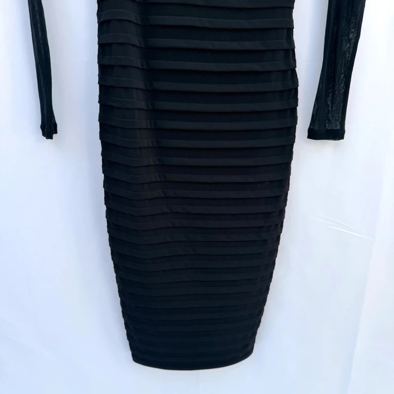 Mint Velvet Black Asymmetric Neck Pleated Bodycon Dress Size UK 10 - Image 4