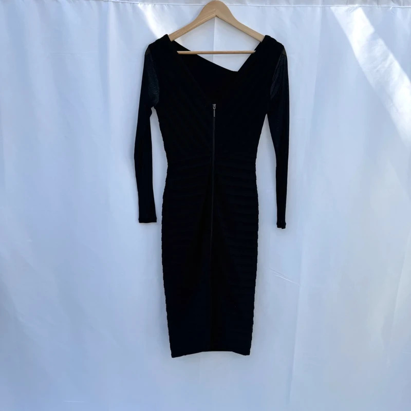 Mint Velvet Black Asymmetric Neck Pleated Bodycon Dress Size UK 10 - Image 5