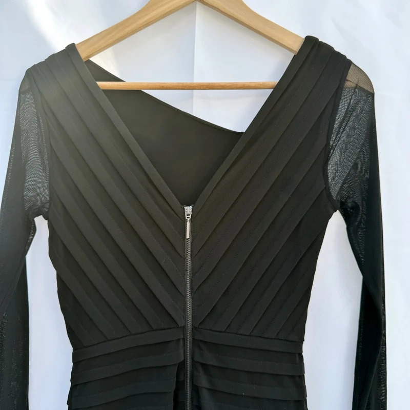 Mint Velvet Black Asymmetric Neck Pleated Bodycon Dress Size UK 10 - Image 6