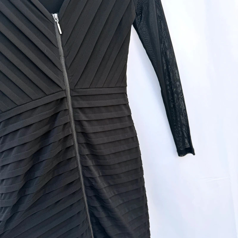 Mint Velvet Black Asymmetric Neck Pleated Bodycon Dress Size UK 10 - Image 7