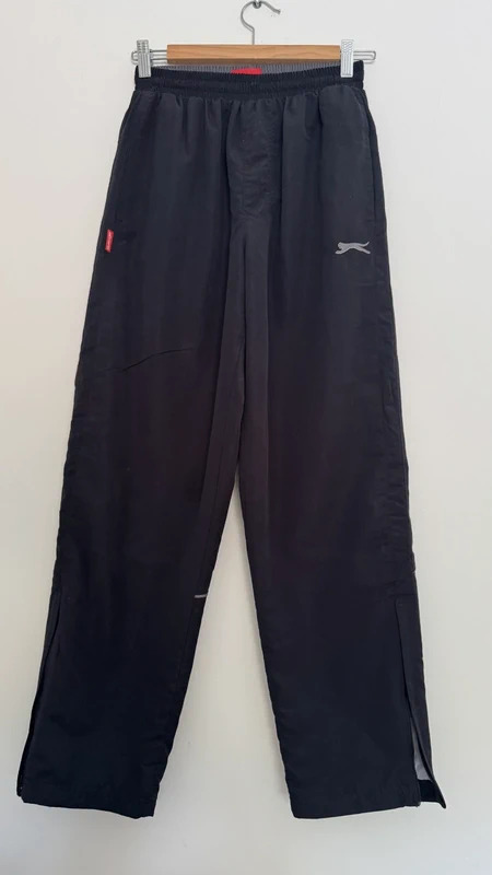 Slazenger Black Mesh Lined Track Pants | Size XS | Zip Ankles | Windbreaker Trousers