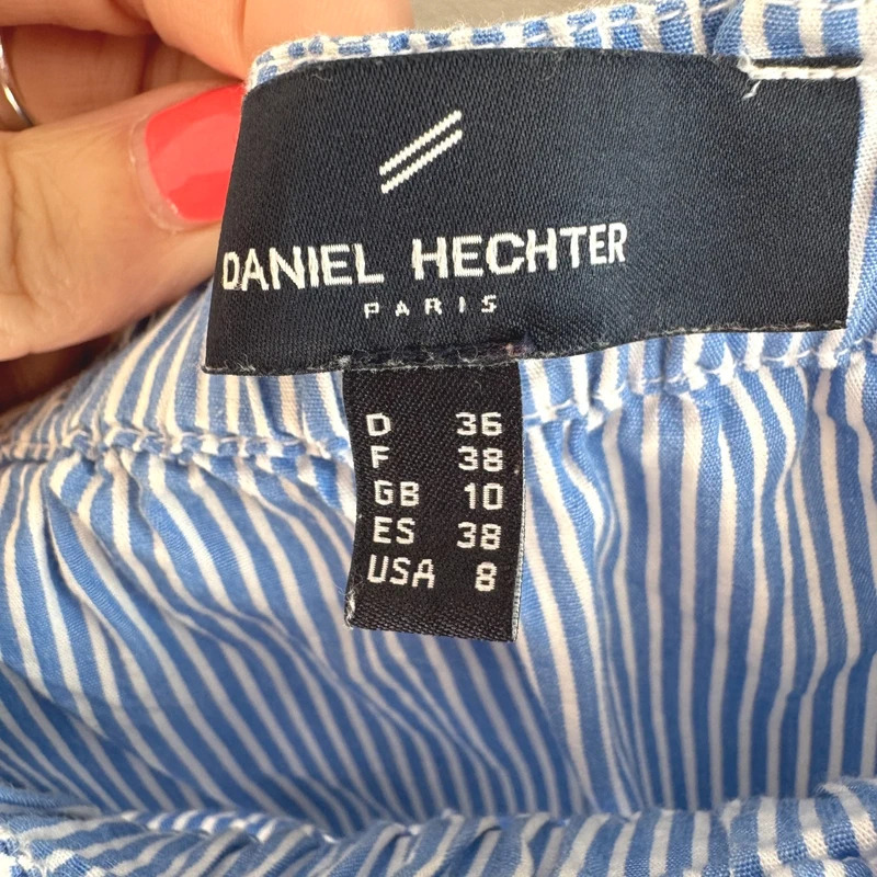 Daniel Hechter Paris Blue Striped Floral Off-Shoulder Top | UK 10 | 100% Cotton | Style 8660 - Image 5