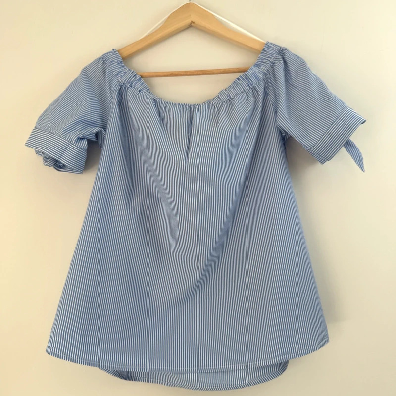 Daniel Hechter Paris Blue Striped Floral Off-Shoulder Top | UK 10 | 100% Cotton | Style 8660 - Image 8
