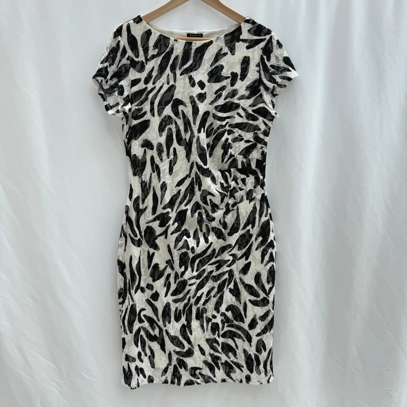 Roman Black And White Animal Print Lace Bodycon Dress Short Sleeve UK 16