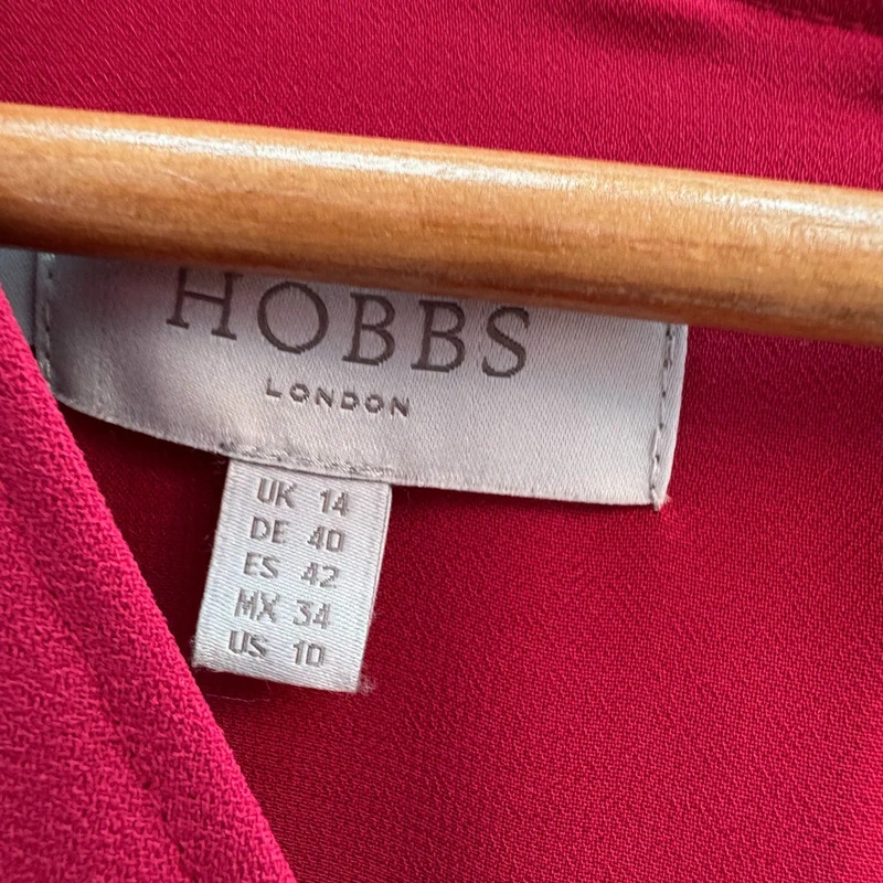 Hobbs London Pink V-Neck Midi Dress UK 14 Belted Waist Sleeveless - Image 3