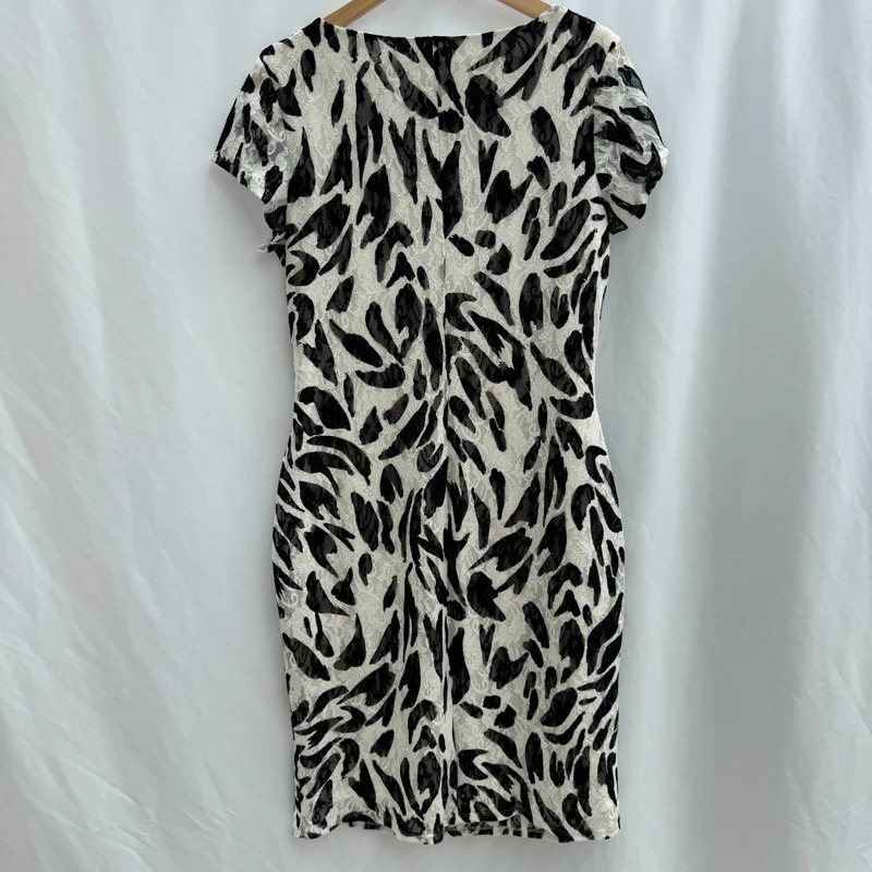 Roman Black And White Animal Print Lace Bodycon Dress Short Sleeve UK 16 - Image 7