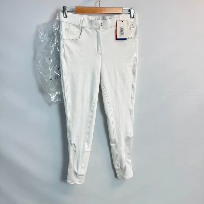 Equithème White Show Breeches Crystal Detail Knee-Patch 28" Waist UK 12 Minor Marks