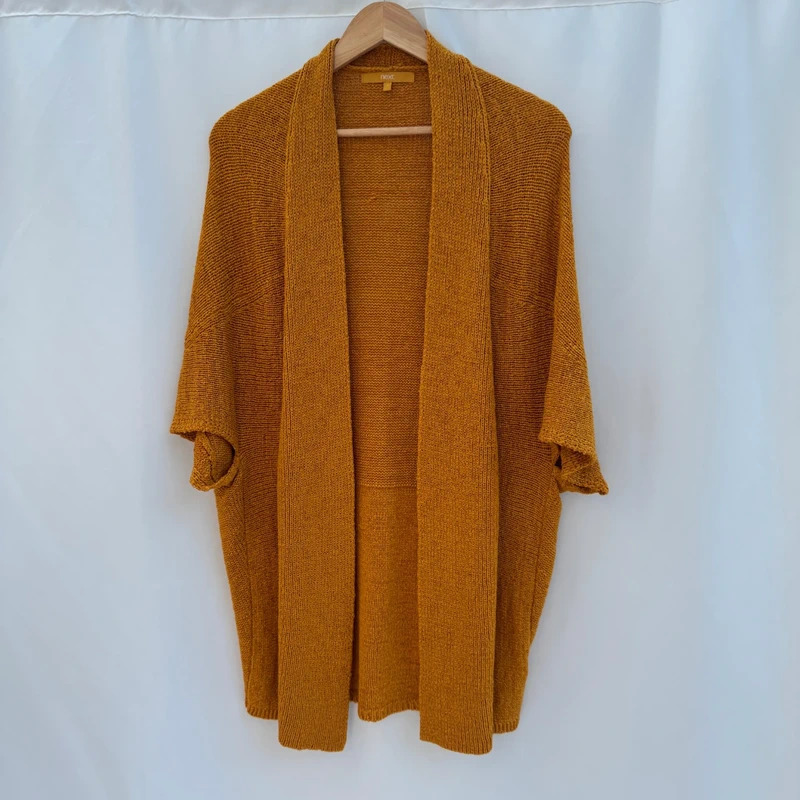 Next Mustard Yellow Open Cardigan S Relaxed Batwing Short Sleeve Textured Knit