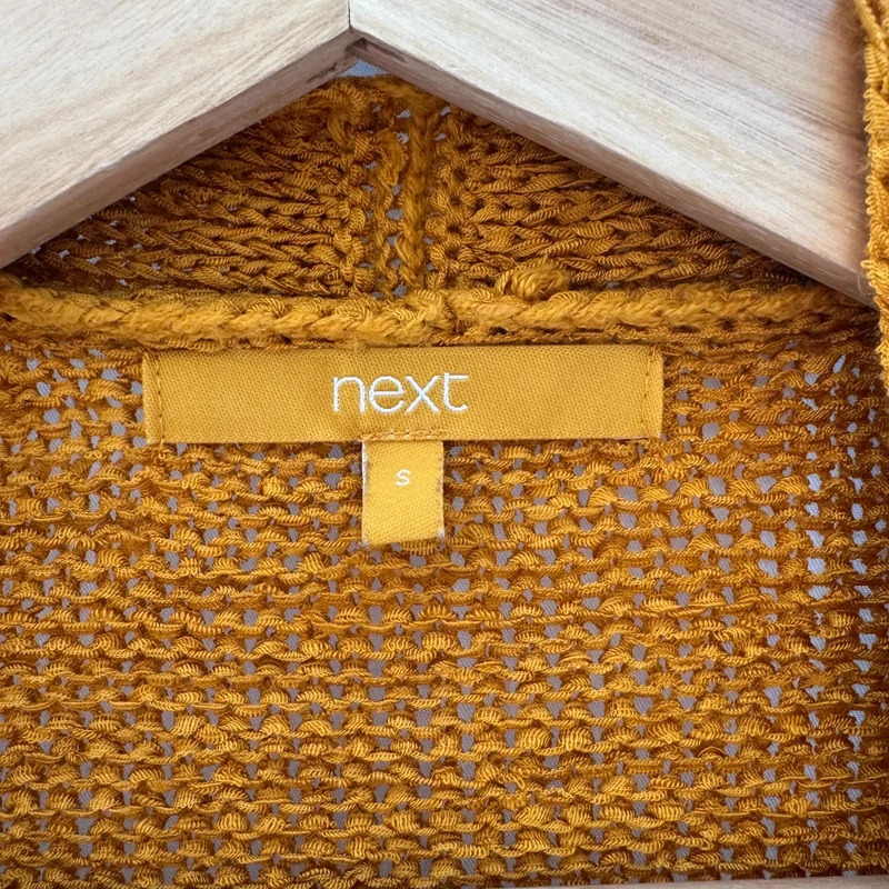 Next Mustard Yellow Open Cardigan S Relaxed Batwing Short Sleeve Textured Knit - Image 2