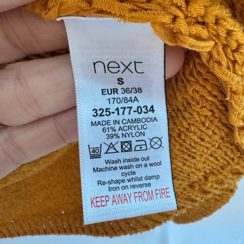 Next Mustard Yellow Open Cardigan S Relaxed Batwing Short Sleeve Textured Knit - Image 5