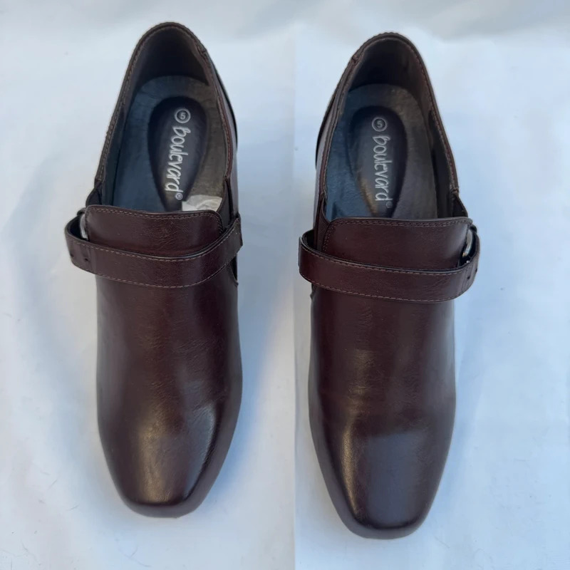 Boulevard BNWB Brown Buckle Block Heel Shoes UK 5 EU 38 US 7 Retro - Image 3