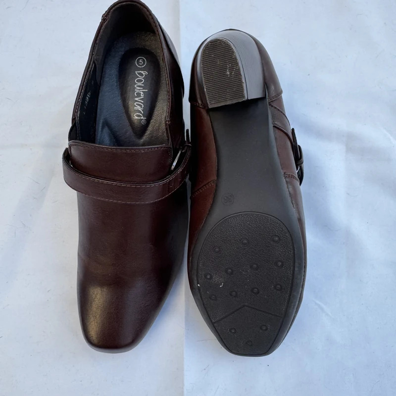 Boulevard BNWB Brown Buckle Block Heel Shoes UK 5 EU 38 US 7 Retro - Image 10