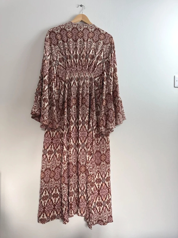 Nüd by Nekane Brown Ikat Long Kimono ML Bell Sleeves Metal Embellished New - Image 2