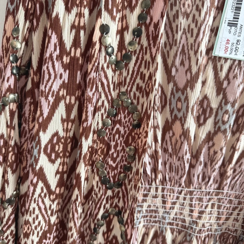 Nüd by Nekane Brown Ikat Long Kimono ML Bell Sleeves Metal Embellished New - Image 3