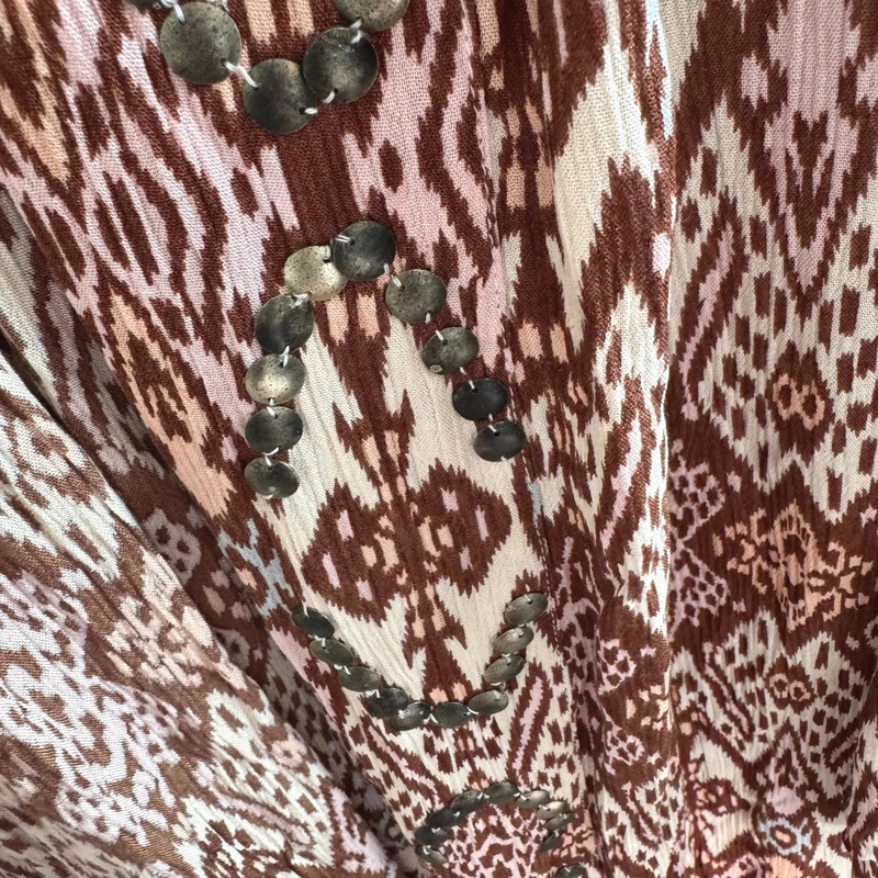 Nüd by Nekane Brown Ikat Long Kimono ML Bell Sleeves Metal Embellished New - Image 6
