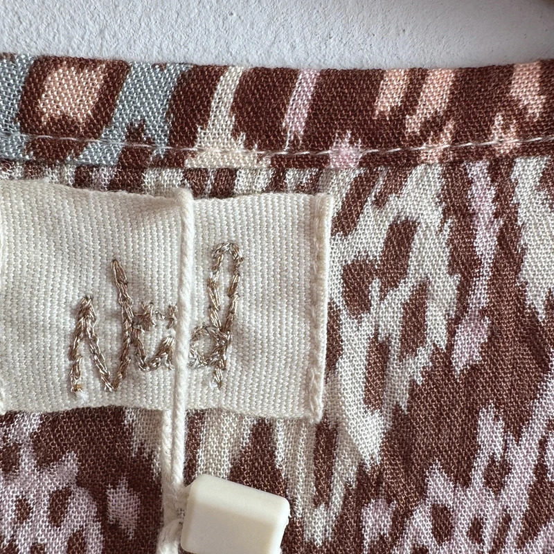 Nüd by Nekane Brown Ikat Long Kimono ML Bell Sleeves Metal Embellished New - Image 7