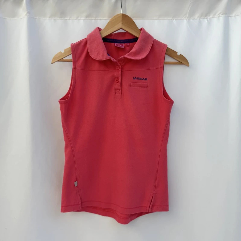 LA Gear Coral Sleeveless Polo Top UK10 Pique Knit Y2K Retro Sportswear