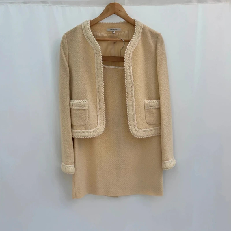 L.K. Cream Bennett Bouclé Wool Skirt Suit UK 12 Elegant Two Piece Co-ord