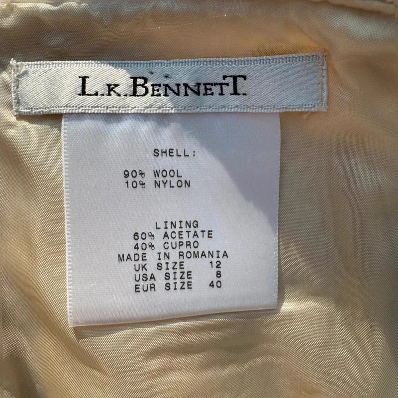 L.K. Cream Bennett Bouclé Wool Skirt Suit UK 12 Elegant Two Piece Co-ord - Image 15