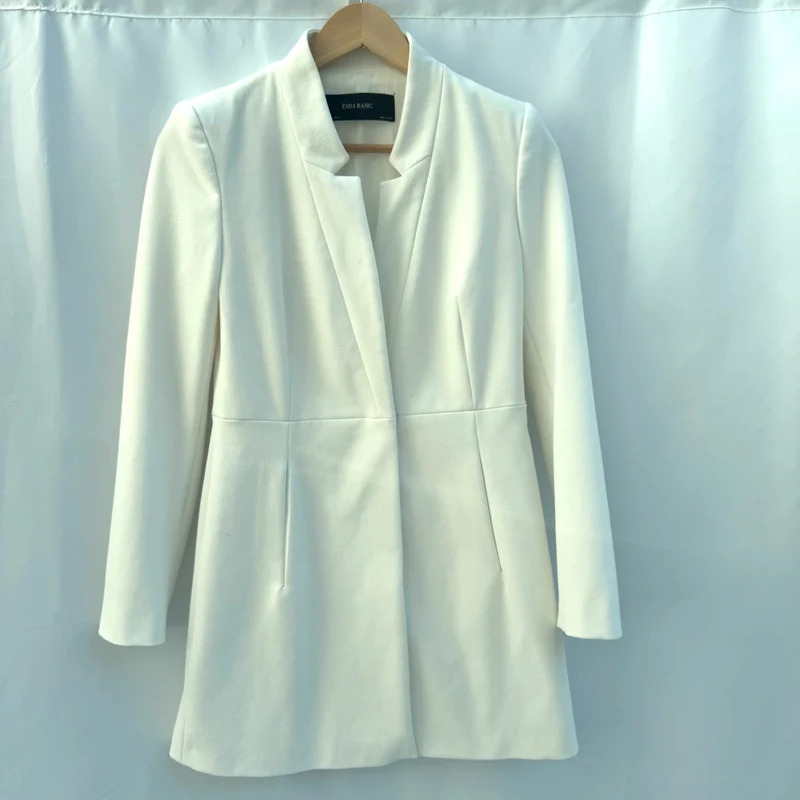 Zara Basic White Longline Blazer Jacket Size S Smart Tailored Office Formal