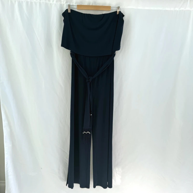Together Navy Bandeau Jumpsuit Belted Tassel Detail Wide Leg Occasion Wedding UK 18