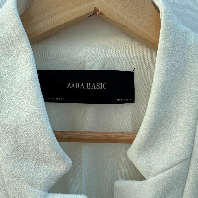 Zara Basic White Longline Blazer Jacket Size S Smart Tailored Office Formal - Image 2