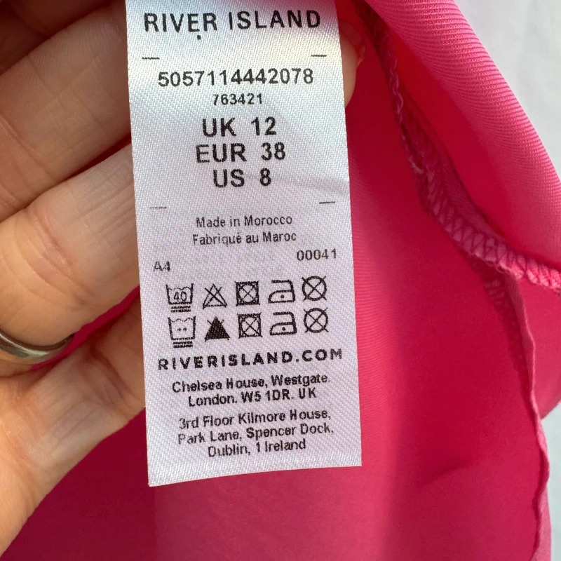 River Island Bright Pink Asymmetrical Cut-Out Blouse | UK 12 | Long Sleeve Satin Feel - Image 7