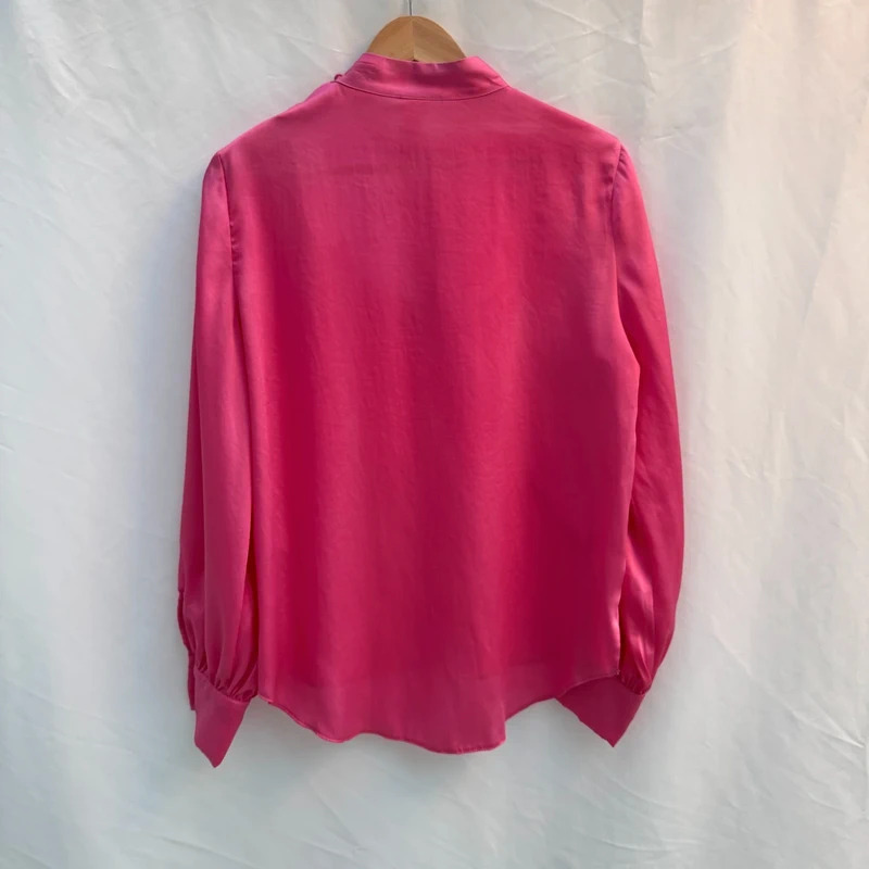 River Island Bright Pink Asymmetrical Cut-Out Blouse | UK 12 | Long Sleeve Satin Feel - Image 9
