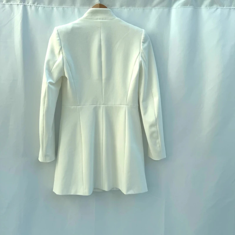 Zara Basic White Longline Blazer Jacket Size S Smart Tailored Office Formal - Image 7