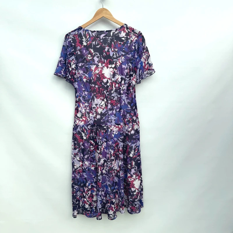Emma Blake Purple Pink Floral Midi Dress UK 16 Chiffon Flare Sleeve Occasion Wear - Image 2